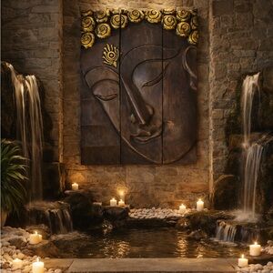 🌸Buddha Wall Art Wood with Golden Accents NWOT